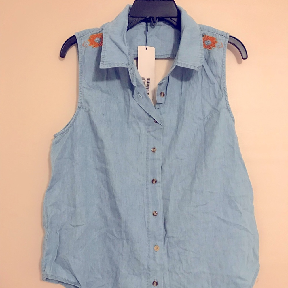 Embroidered Denim Button Up